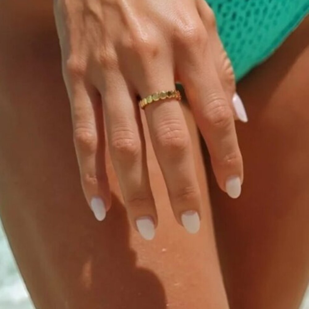 Gold Beaded Ring Dainty Waterproof Stacking Ring Minimalist Gold Ring